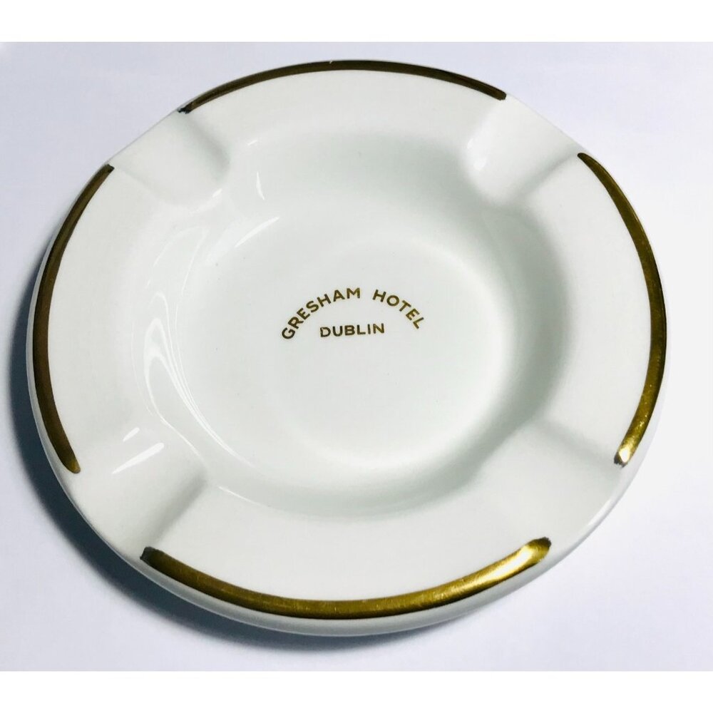 Gresham Hotel Dublin Ashtray Arklow China Republic of Ireland Ceramic Gold Trim